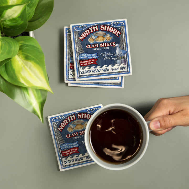 New England, Clam Shack Vintage Sign, Coasters Coasters Lantern Press
