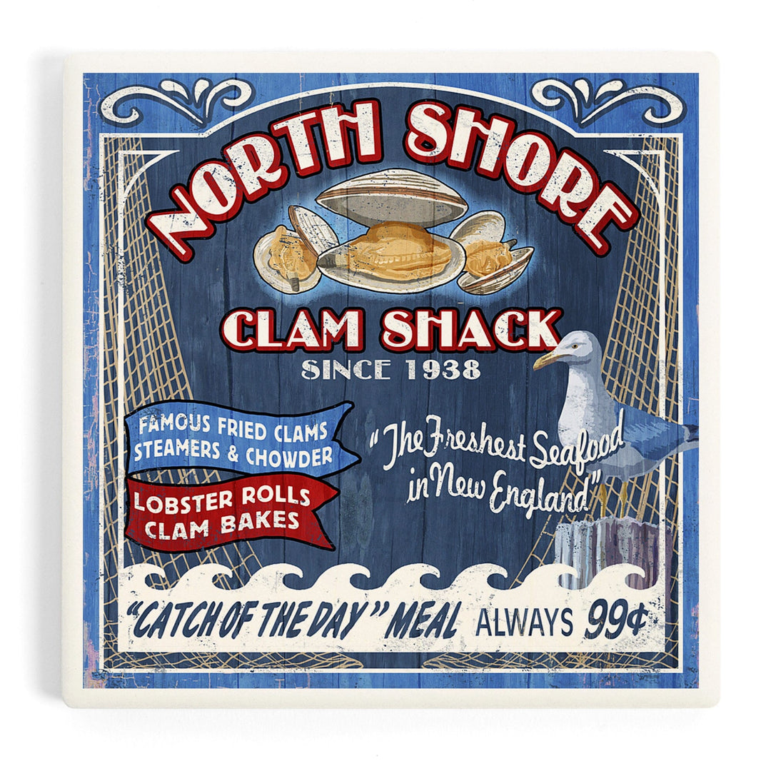 New England, Clam Shack Vintage Sign, Coasters Coasters Lantern Press