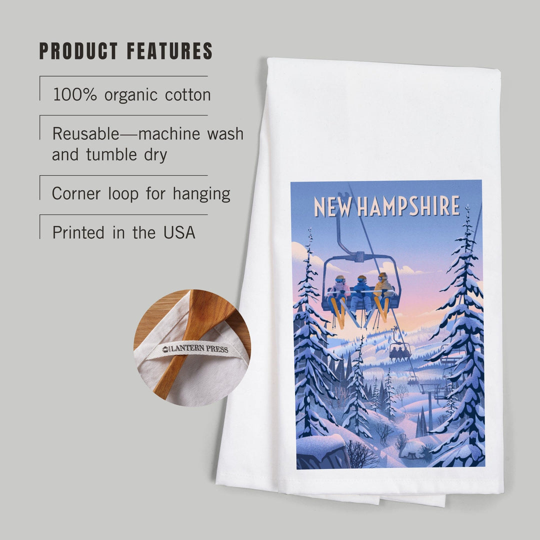 New Hampshire, Chill on the Uphill, Ski Lift, Organic Cotton Kitchen Tea Towels Kitchen Lantern Press