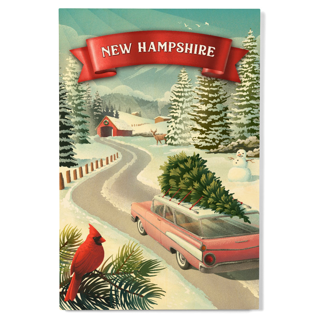 New Hampshire, Christmas Holiday Tradition, Wood Signs and Postcards Wood Lantern Press