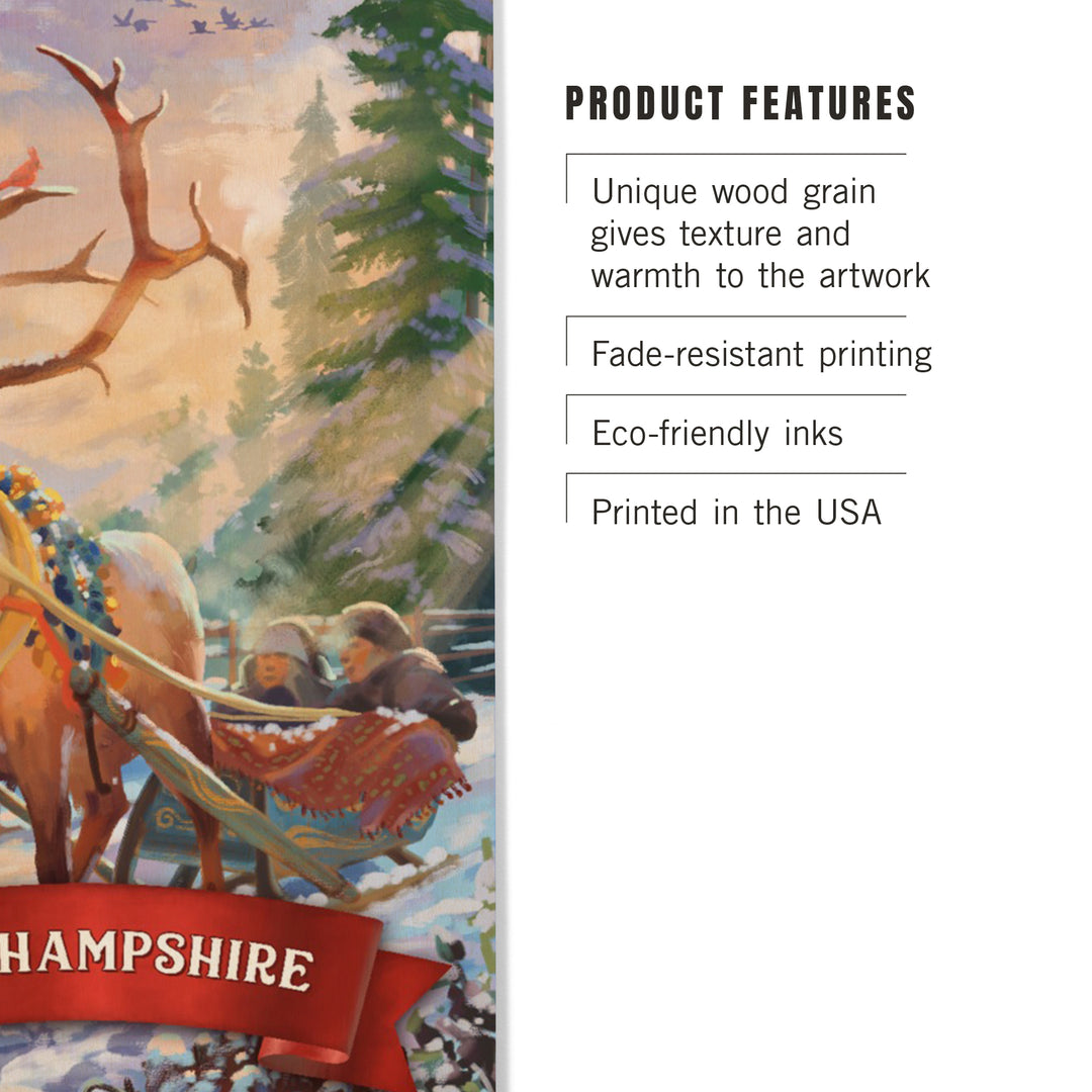 New Hampshire, Christmas Sleigh Ride, Wood Signs and Postcards Wood Lantern Press