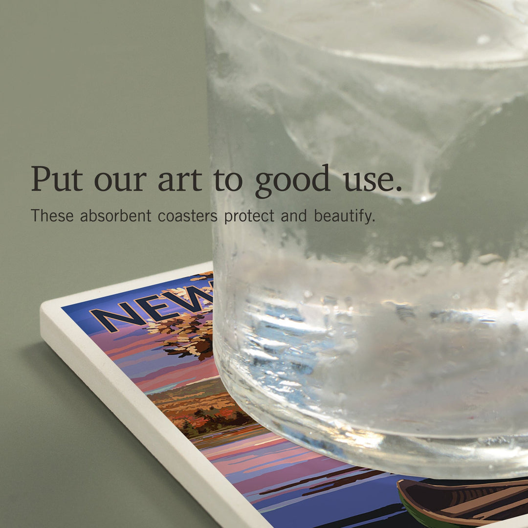 New Hampshire, Lake at Dusk, Coasters Coasters Lantern Press