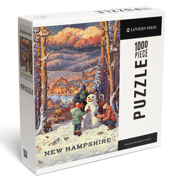 New Hampshire, Merry and Bright, Vintage Snowman, Jigsaw Puzzle Puzzle Lantern Press