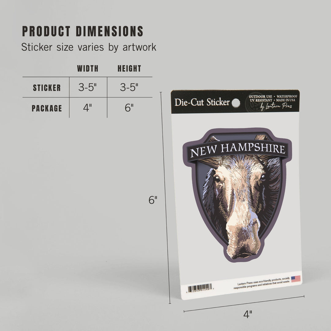 New Hampshire, Moose Up Close, Contour, Vinyl Sticker Sticker Lantern Press