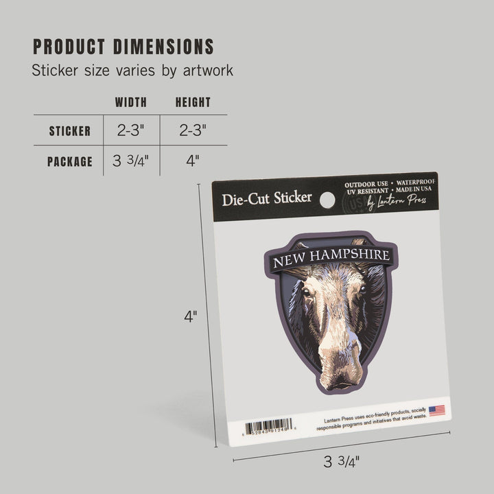 New Hampshire, Moose Up Close, Contour, Vinyl Sticker Sticker Lantern Press