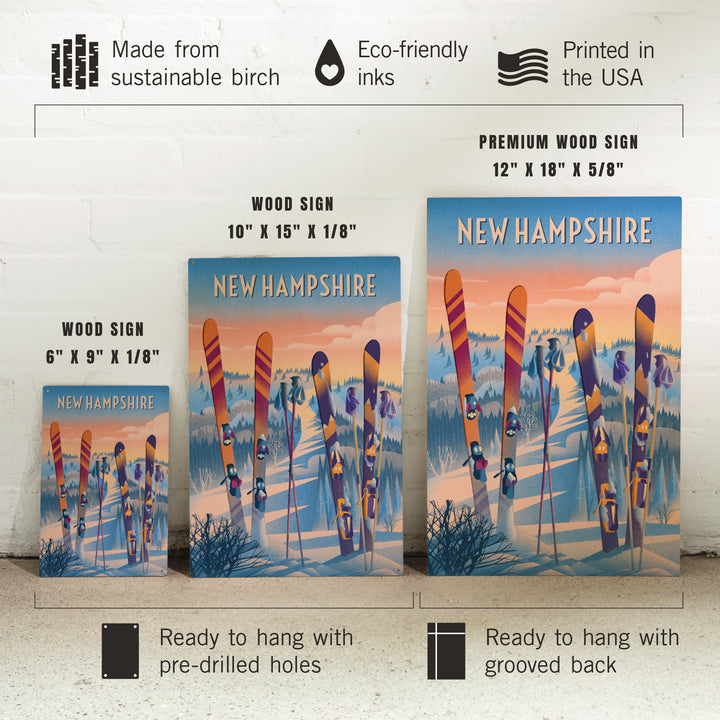 New Hampshire, Prepare for Takeoff, Skis in Snowbank, Wood Signs and Postcards Wood Lantern Press