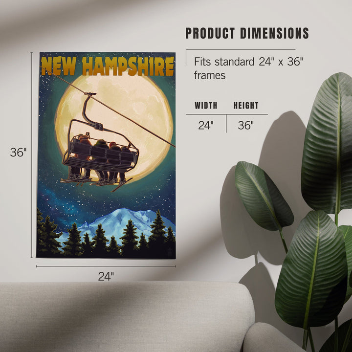 New Hampshire, Ski Lift and Full Moon, Art & Giclee Prints Art Lantern Press