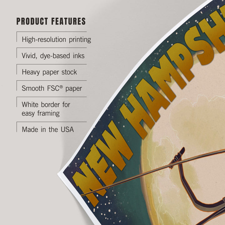 New Hampshire, Ski Lift and Full Moon, Art & Giclee Prints Art Lantern Press
