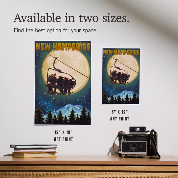 New Hampshire, Ski Lift and Full Moon, Art & Giclee Prints Art Lantern Press