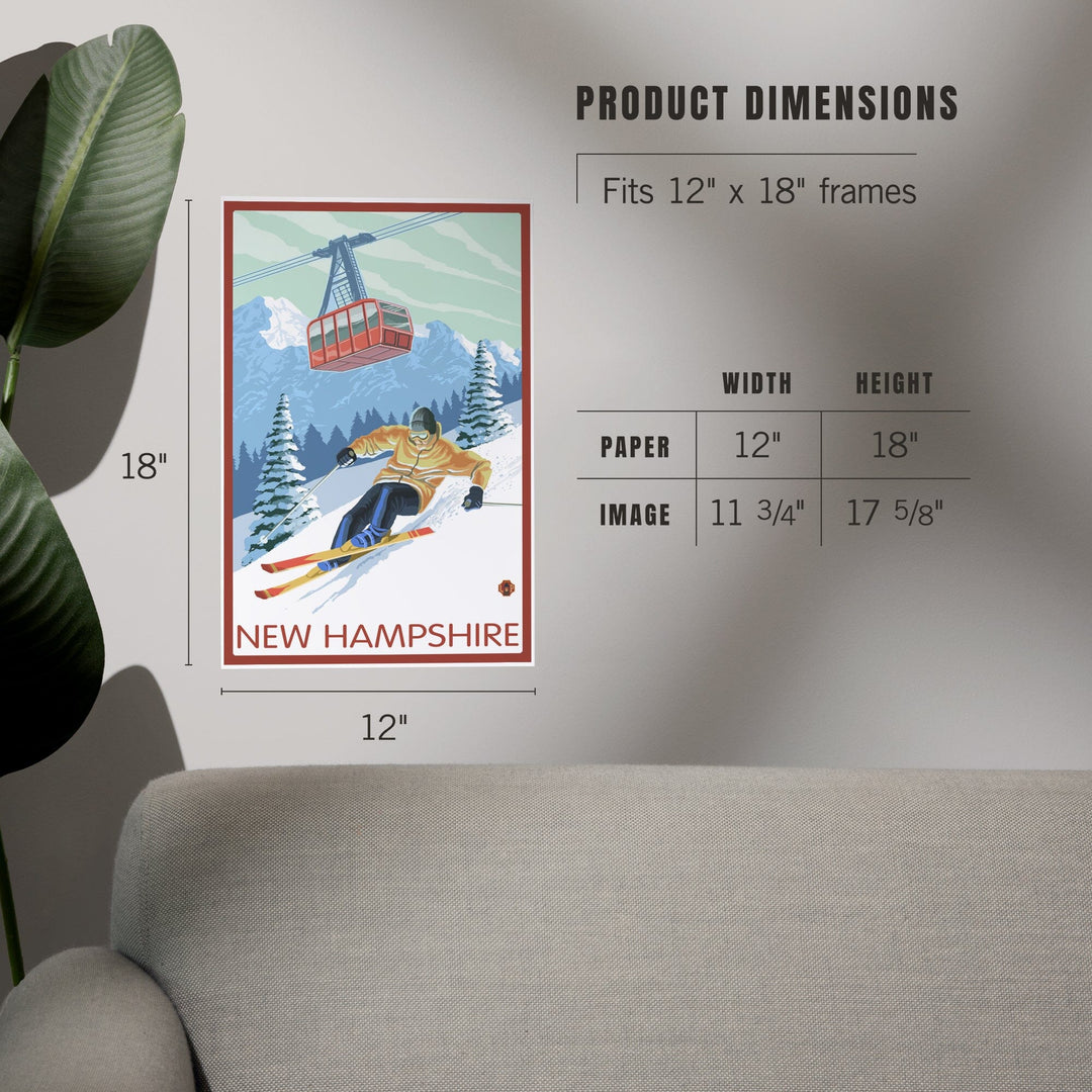 New Hampshire, Skier and Tram, Art & Giclee Prints Art Lantern Press