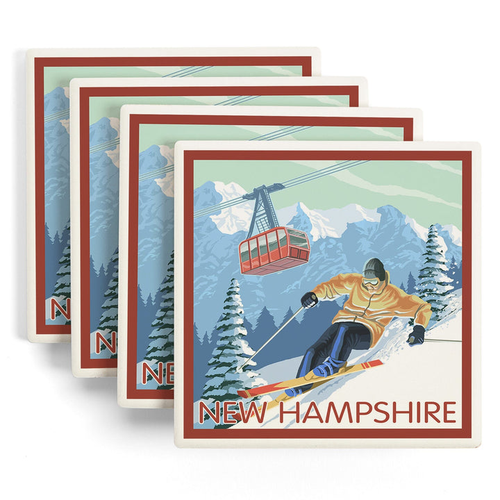 New Hampshire, Skier and Tram, Coasters Coasters Lantern Press