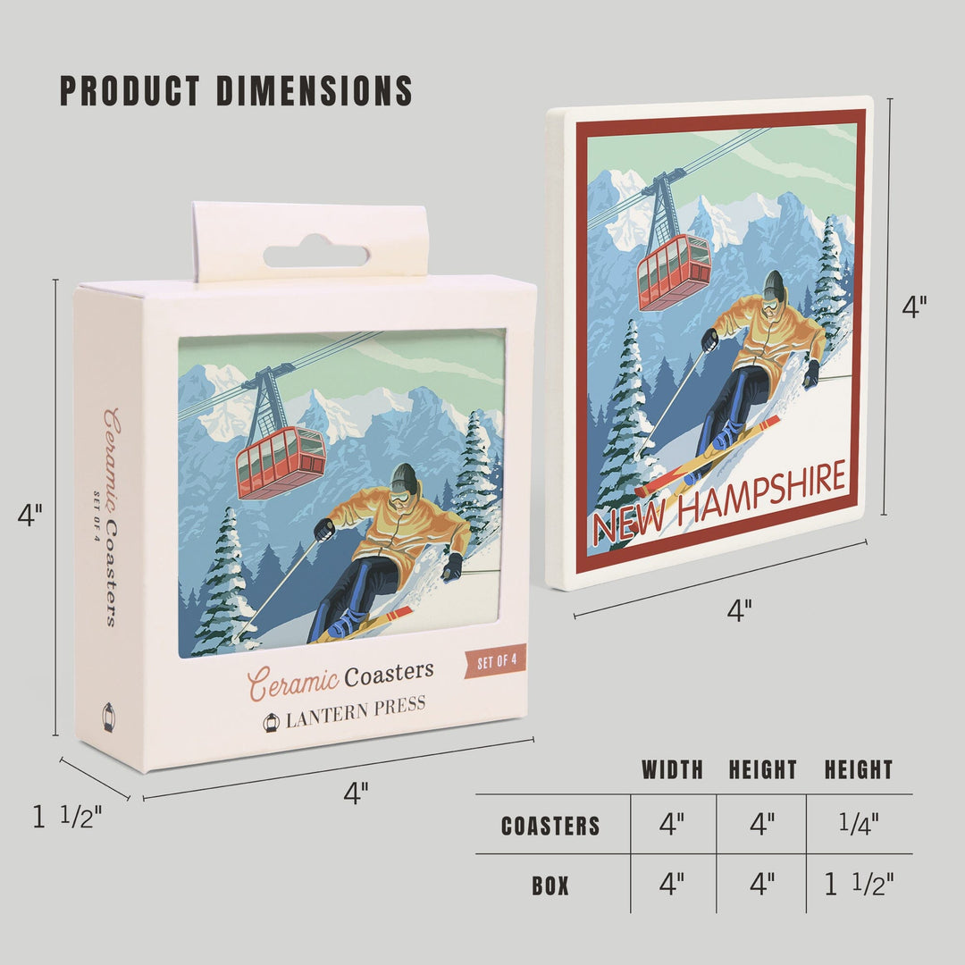 New Hampshire, Skier and Tram, Coasters Coasters Lantern Press