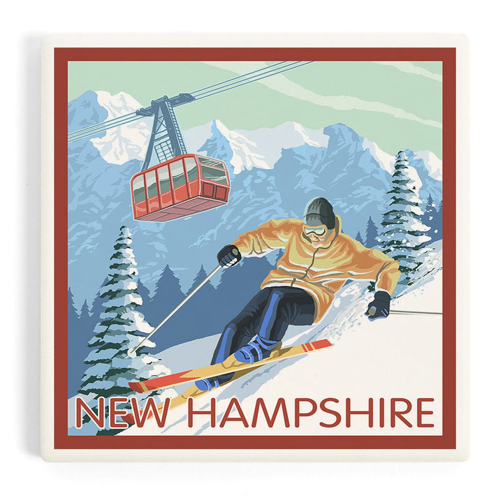 New Hampshire, Skier and Tram, Coasters Coasters Lantern Press