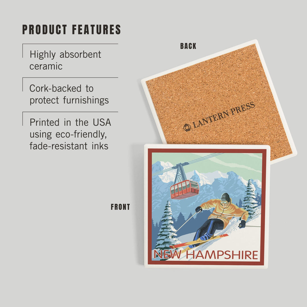 New Hampshire, Skier and Tram, Coasters Coasters Lantern Press