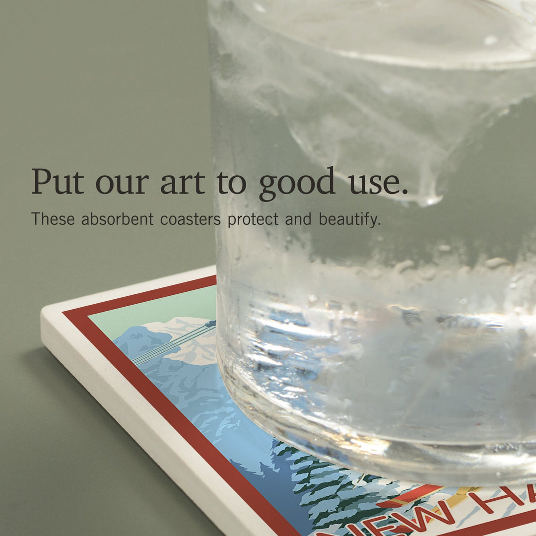 New Hampshire, Skier and Tram, Coasters Coasters Lantern Press