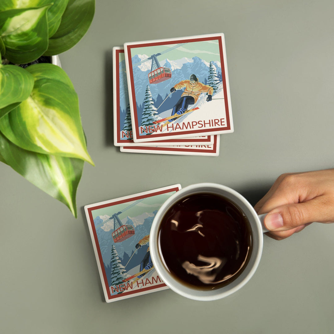 New Hampshire, Skier and Tram, Coasters Coasters Lantern Press