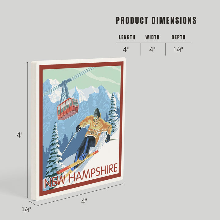 New Hampshire, Skier and Tram, Coasters Coasters Lantern Press