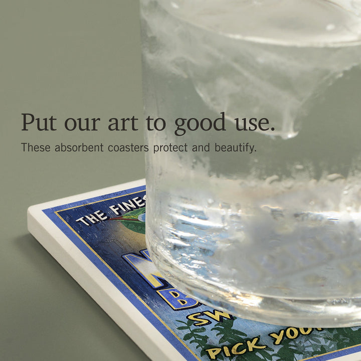 New Jersey, Blueberry Farm Vintage Sign, Coasters Coasters Lantern Press