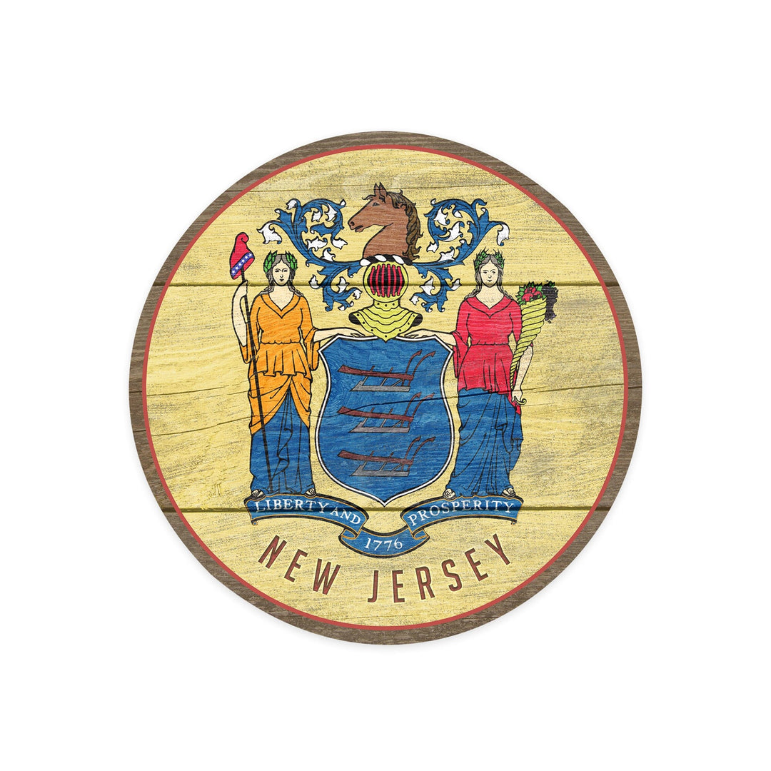 New Jersey, Rustic State Flag, Contour, Vinyl Sticker Sticker Lantern Press