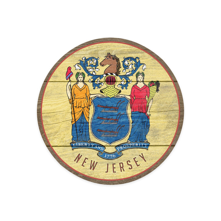 New Jersey, Rustic State Flag, Contour, Vinyl Sticker Sticker Lantern Press