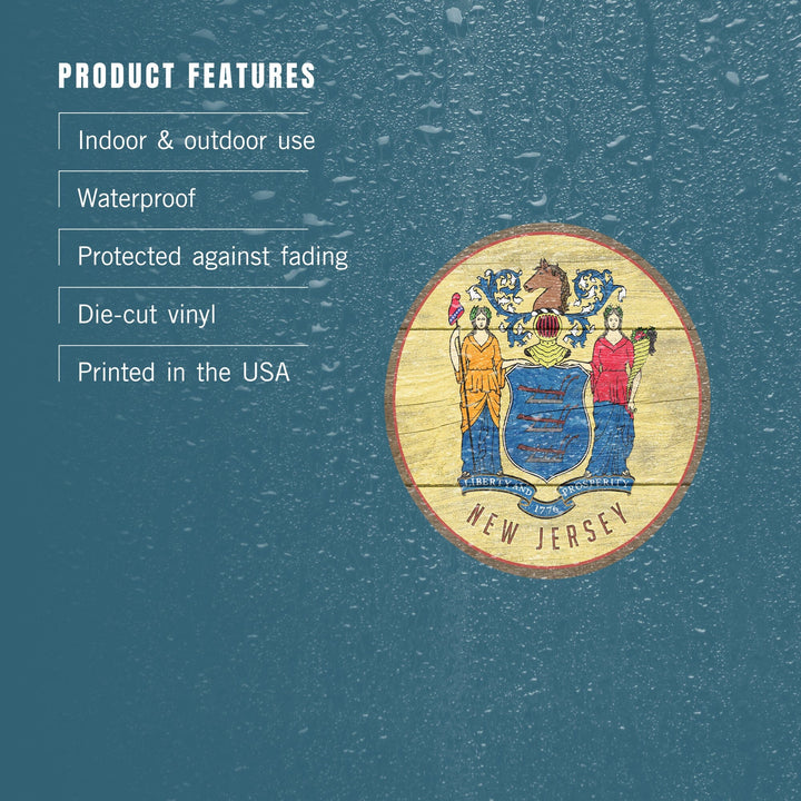 New Jersey, Rustic State Flag, Contour, Vinyl Sticker Sticker Lantern Press