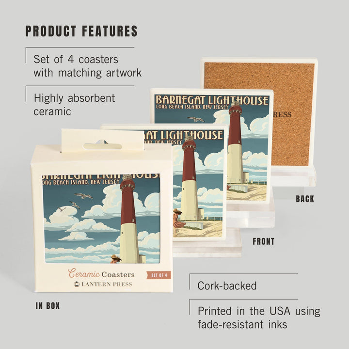 New Jersey Shore, Barnegat Lighthouse, Coasters Coasters Lantern Press