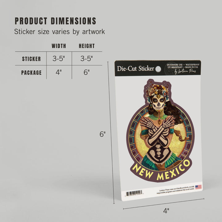 New Mexico, Day of the Dead, Crossbones, Contour, Lantern Press Artwork, Vinyl Sticker Sticker Lantern Press