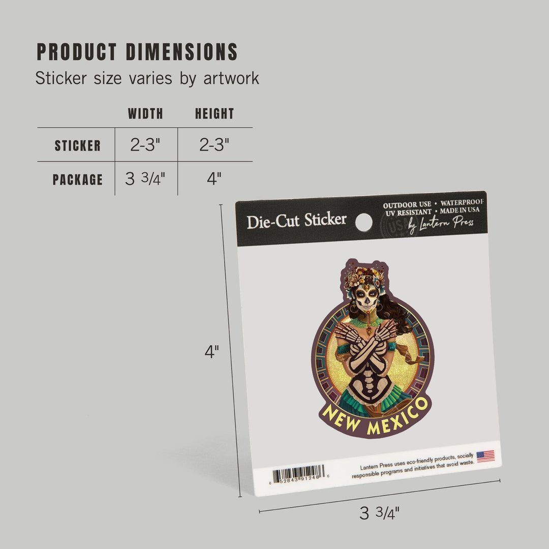 New Mexico, Day of the Dead, Crossbones, Contour, Lantern Press Artwork, Vinyl Sticker Sticker Lantern Press
