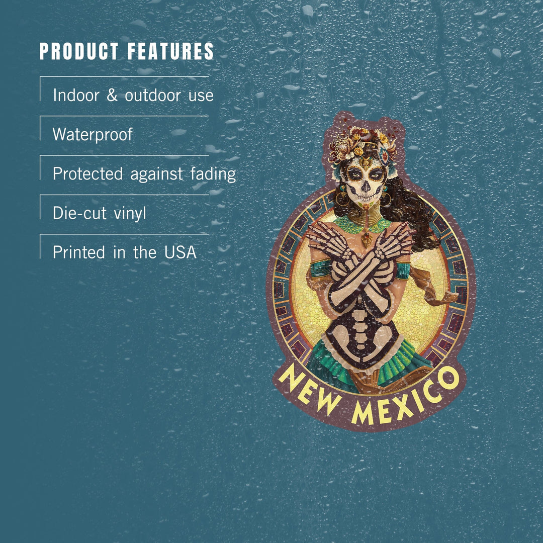 New Mexico, Day of the Dead, Crossbones, Contour, Lantern Press Artwork, Vinyl Sticker Sticker Lantern Press