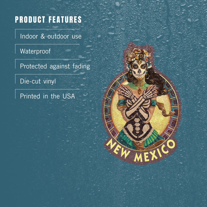 New Mexico, Day of the Dead, Crossbones, Contour, Lantern Press Artwork, Vinyl Sticker Sticker Lantern Press