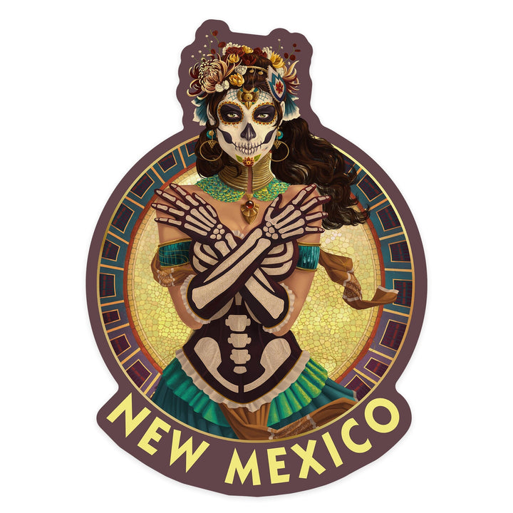 New Mexico, Day of the Dead, Crossbones, Contour, Lantern Press Artwork, Vinyl Sticker Sticker Lantern Press