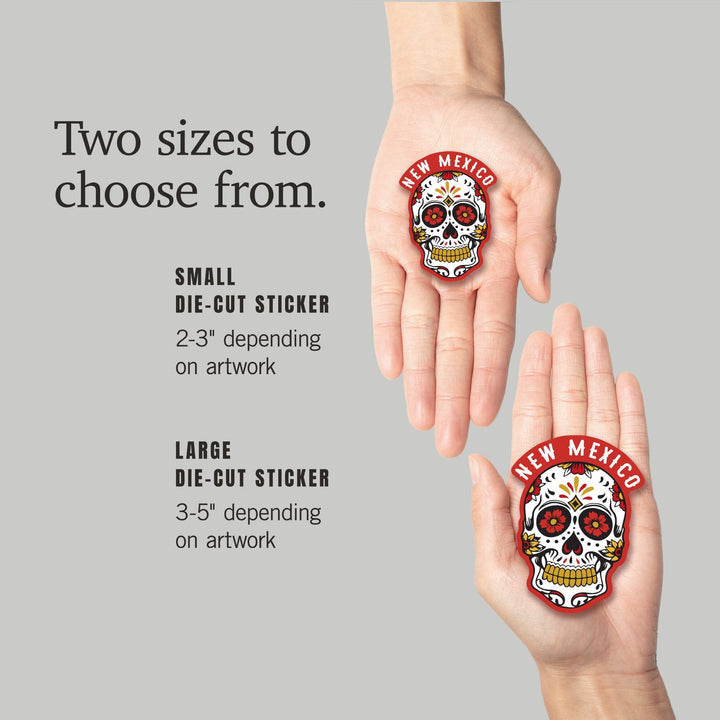 New Mexico, Day of the Dead, Sugar Skull & Flower Pattern, Contour, Lantern Press Artwork, Vinyl Sticker Sticker Lantern Press