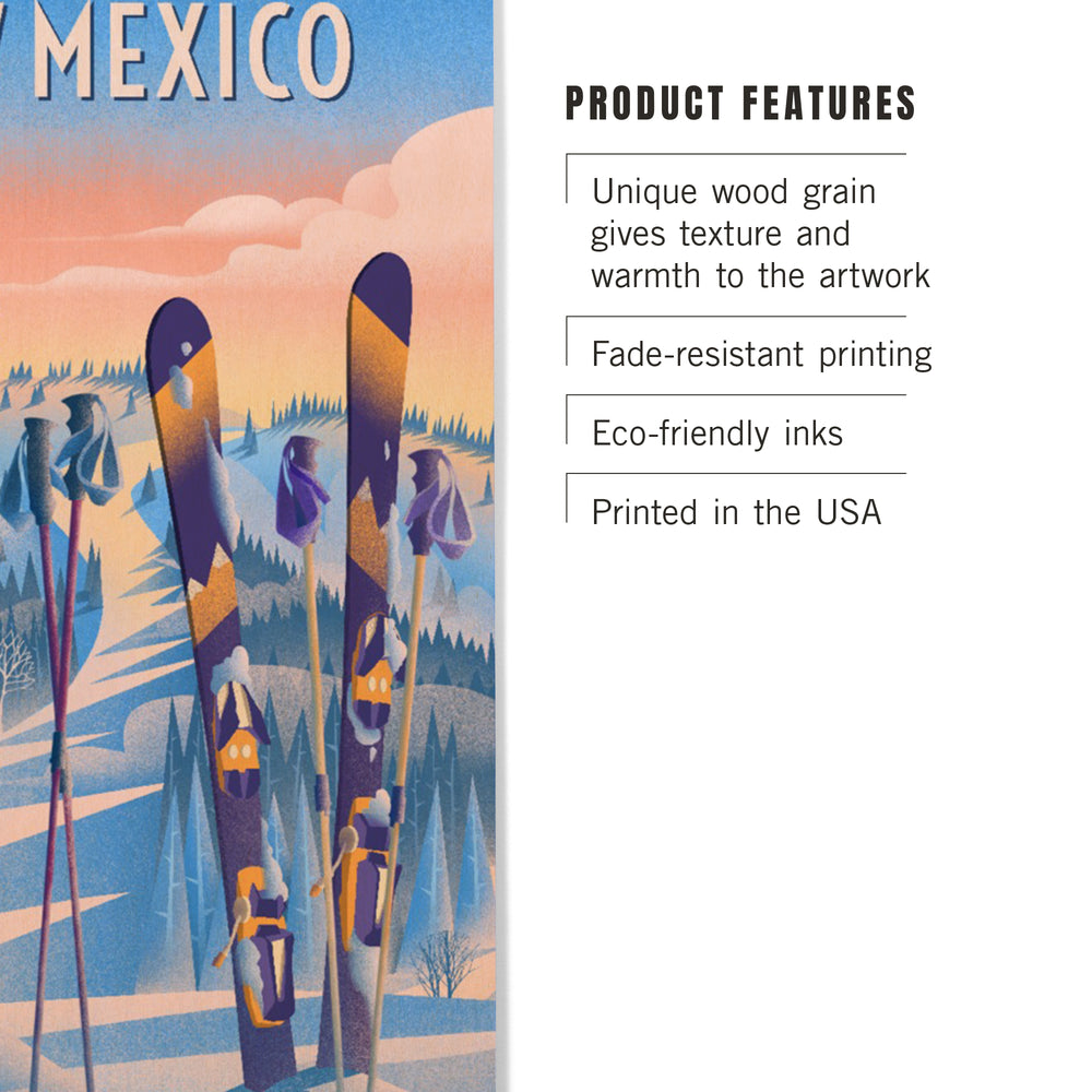 New Mexico, Prepare for Takeoff, Skis in Snowbank, Wood Signs and Postcards Wood Lantern Press