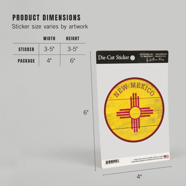 New Mexico, State Flag, Rustic Painting, Contour, Lantern Press Artwork, Vinyl Sticker Sticker Lantern Press