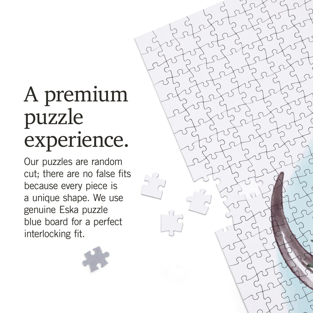 New Mexico, Watercolor, Cow Skull and Flower Crown Puzzle Lantern Press