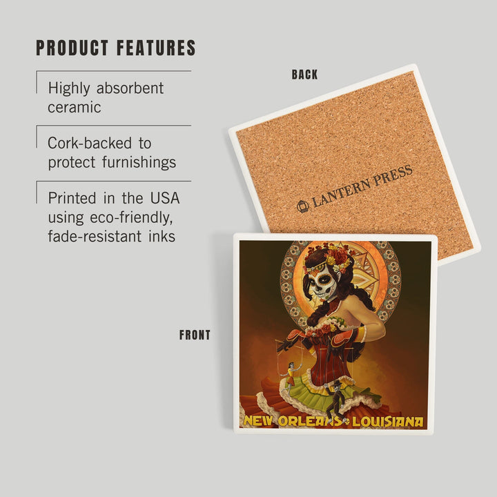 New Orleans, Louisiana, Dia De Los Muertos Marionettes, Day of the Dead, Coasters Coasters Lantern Press