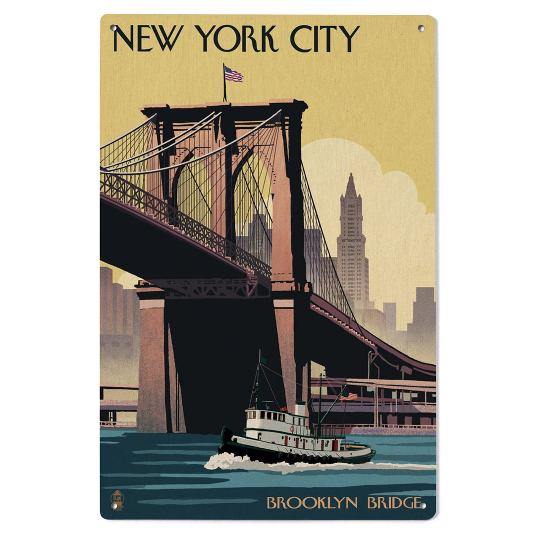 New York, Brooklyn Bridge, Lantern Press Artwork, Wood Signs and Postcards Wood Lantern Press