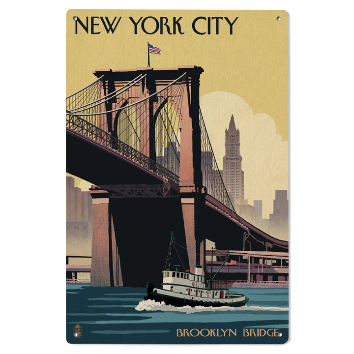 New York, Brooklyn Bridge, Lantern Press Artwork, Wood Signs and Postcards Wood Lantern Press