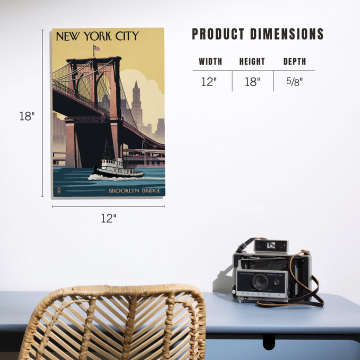 New York, Brooklyn Bridge, Lantern Press Artwork, Wood Signs and Postcards Wood Lantern Press