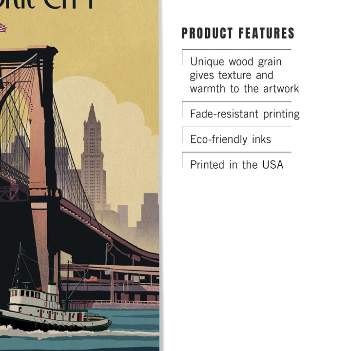 New York, Brooklyn Bridge, Lantern Press Artwork, Wood Signs and Postcards Wood Lantern Press