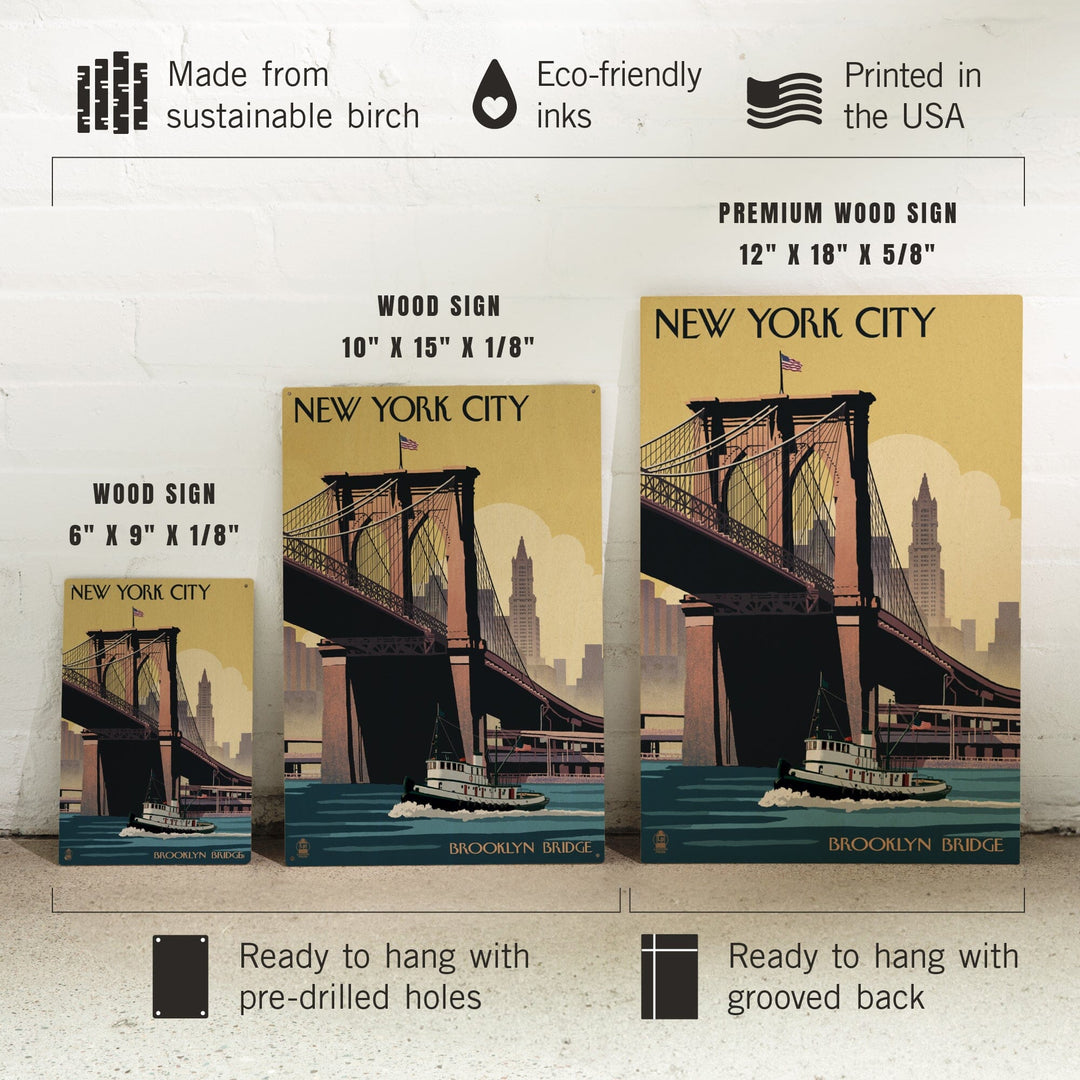 New York, Brooklyn Bridge, Lantern Press Artwork, Wood Signs and Postcards Wood Lantern Press