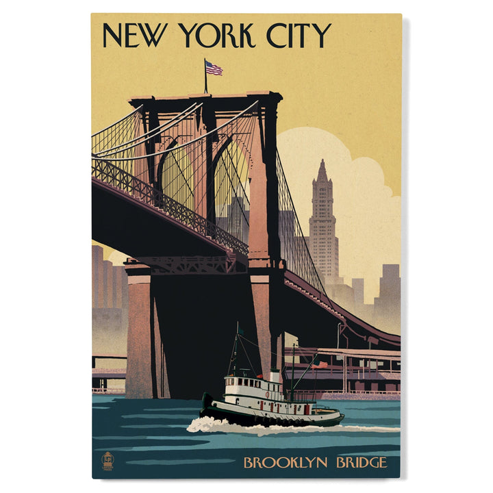 New York, Brooklyn Bridge, Lantern Press Artwork, Wood Signs and Postcards Wood Lantern Press