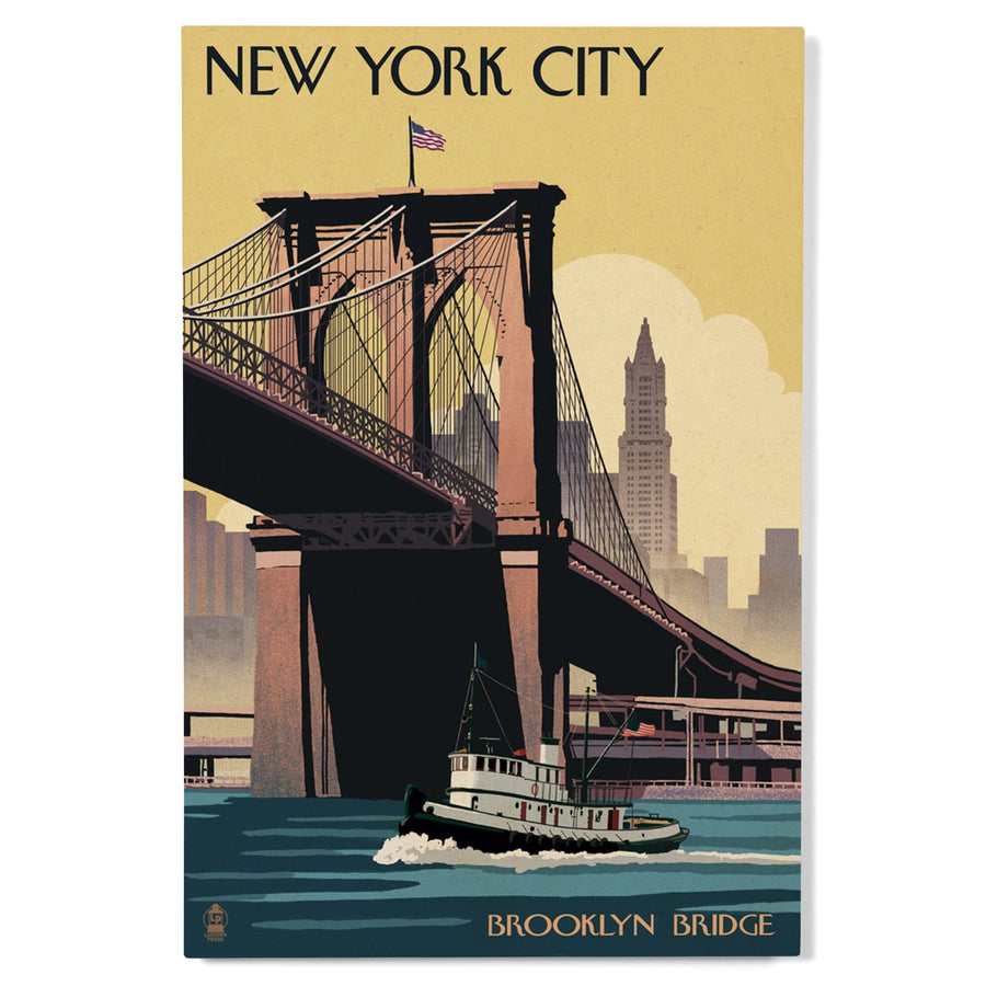 New York, Brooklyn Bridge, Lantern Press Artwork, Wood Signs and Postcards Wood Lantern Press