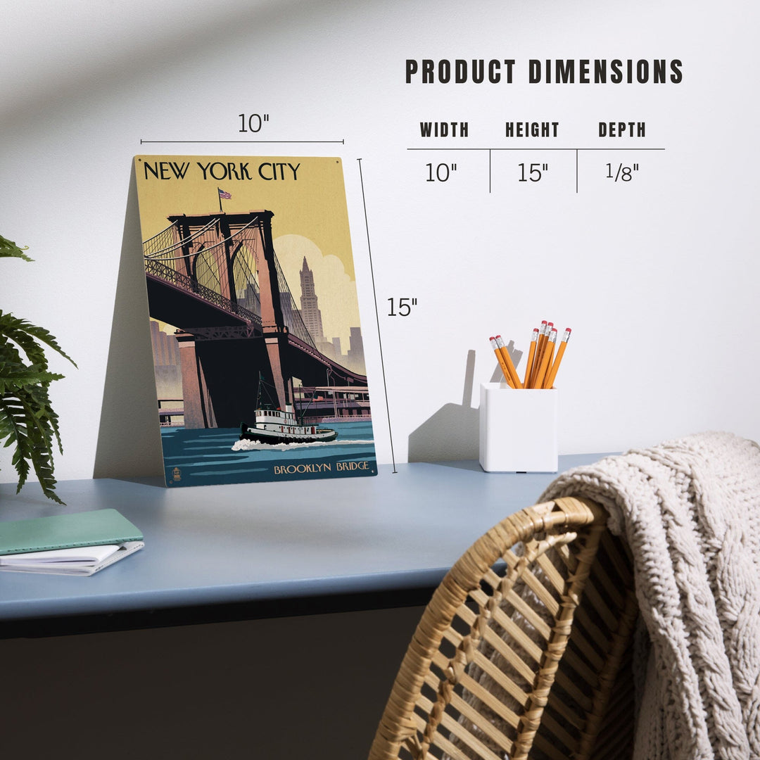 New York, Brooklyn Bridge, Lantern Press Artwork, Wood Signs and Postcards Wood Lantern Press