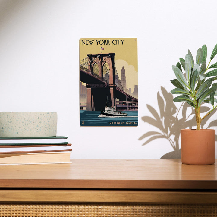 New York, Brooklyn Bridge, Lantern Press Artwork, Wood Signs and Postcards Wood Lantern Press