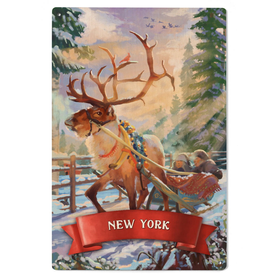 New York, Christmas Sleigh Ride, Wood Signs and Postcards Wood Lantern Press