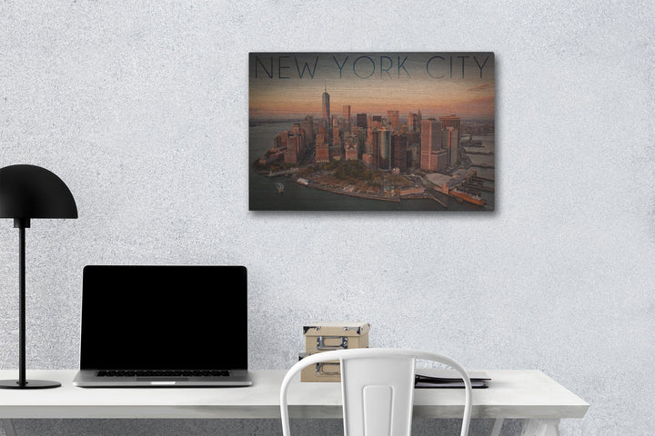 New York City, New York, Aerial Skyline, Lantern Press Photography, Wood Signs and Postcards Wood Lantern Press 12 x 18 Wood Gallery Print