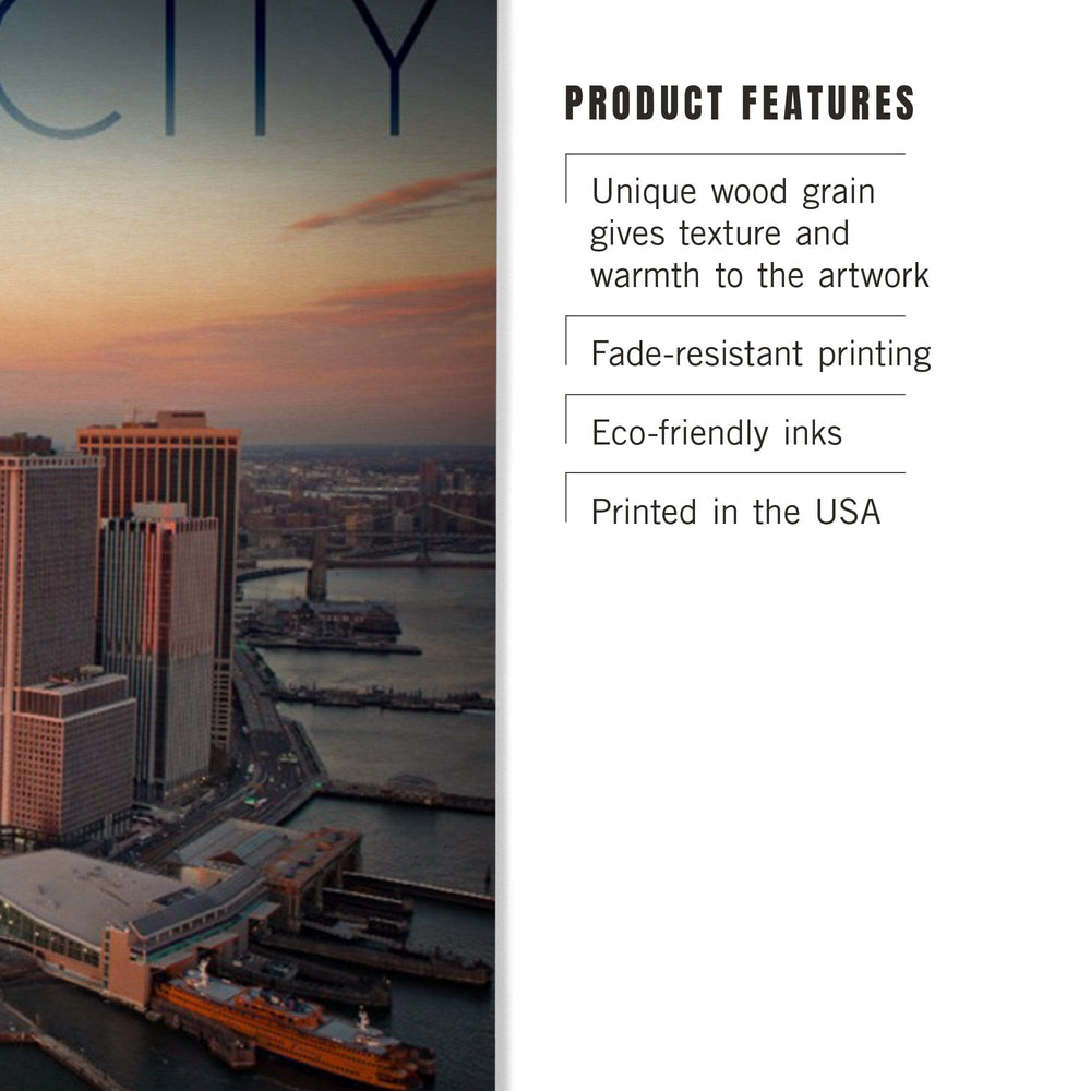 New York City, New York, Aerial Skyline, Lantern Press Photography, Wood Signs and Postcards Wood Lantern Press