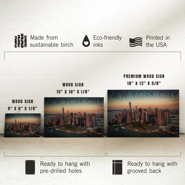 New York City, New York, Aerial Skyline, Lantern Press Photography, Wood Signs and Postcards Wood Lantern Press