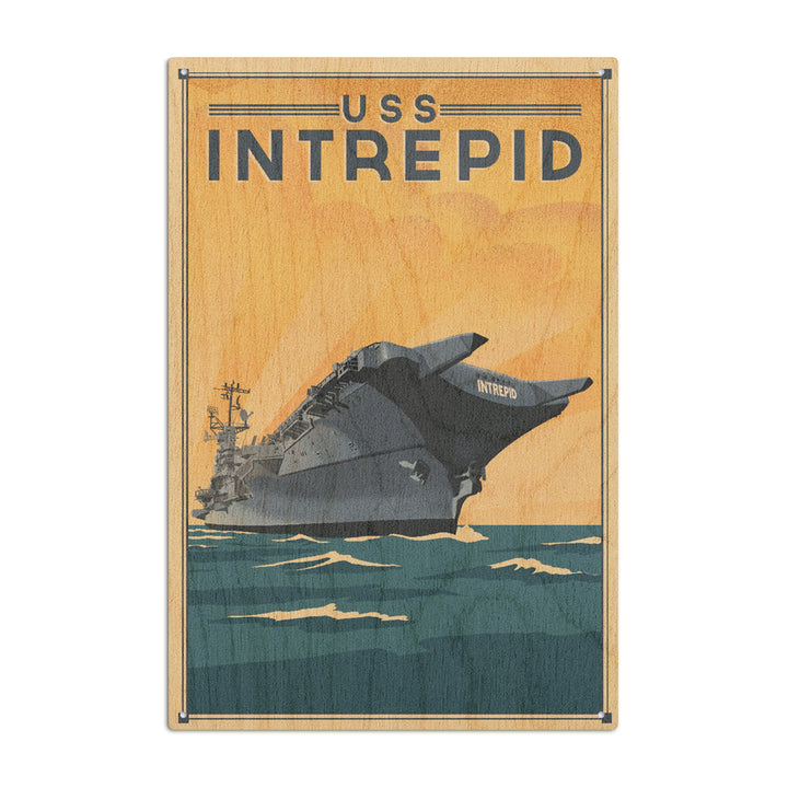 New York City, New York, USS Intrepid, Lithograph, Wood Signs and Postcards Wood Lantern Press 10 x 15 Wood Sign